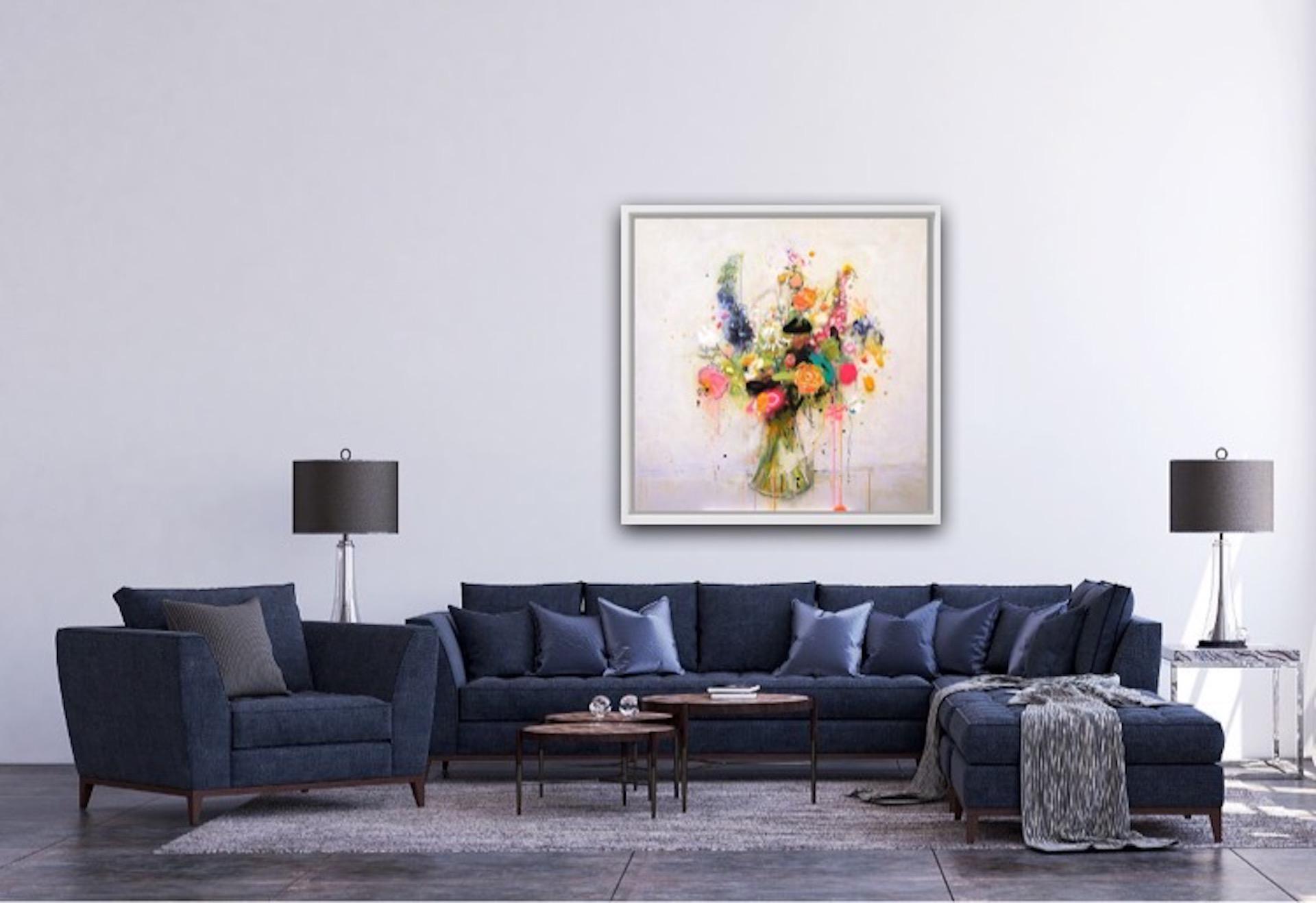 Blazing Stems – 90 x 90cms BY LEE HERRING, Contemporary Still Life Floral Print 4