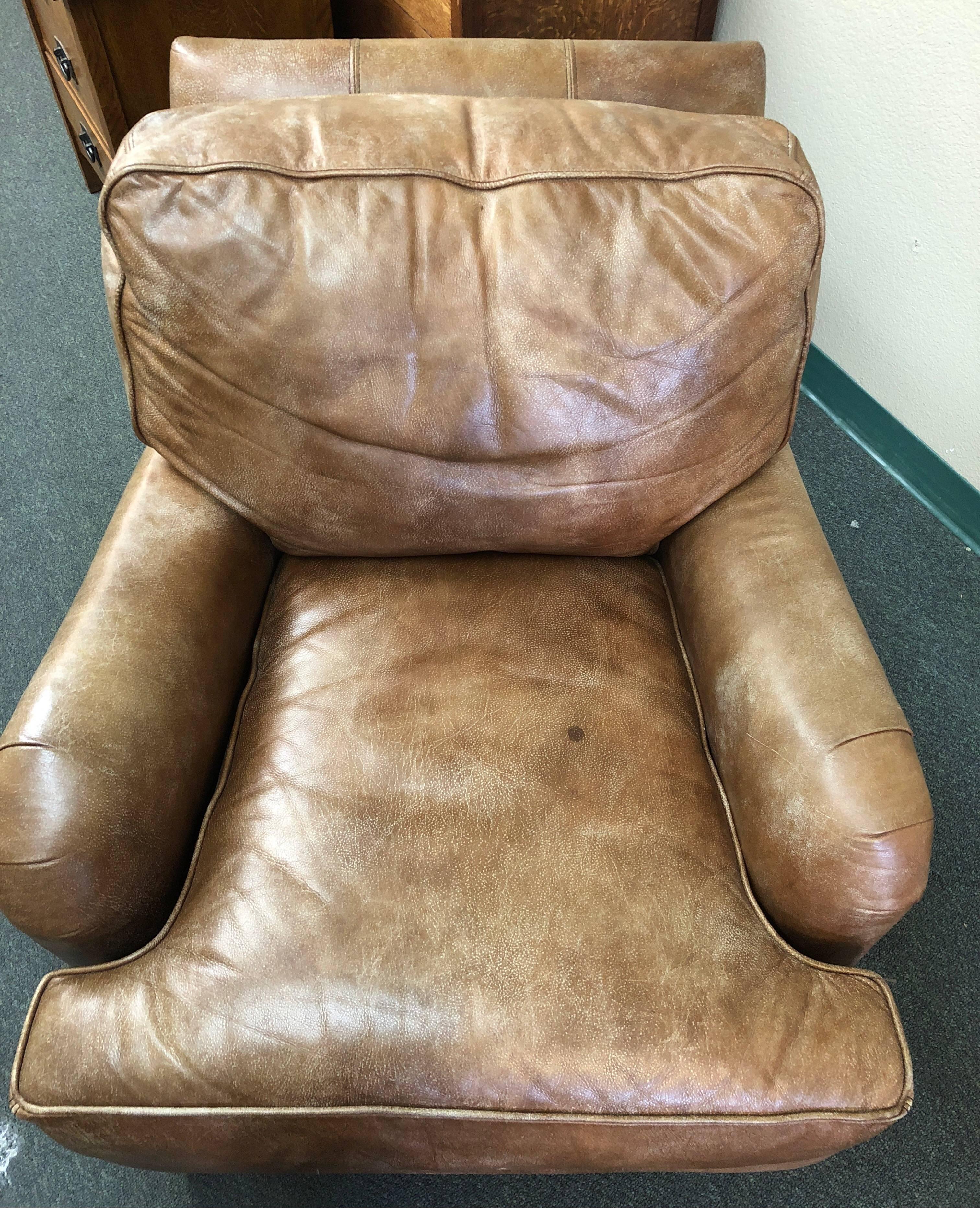 Contemporary Lee Industries Distressed Leather Armchair For Sale