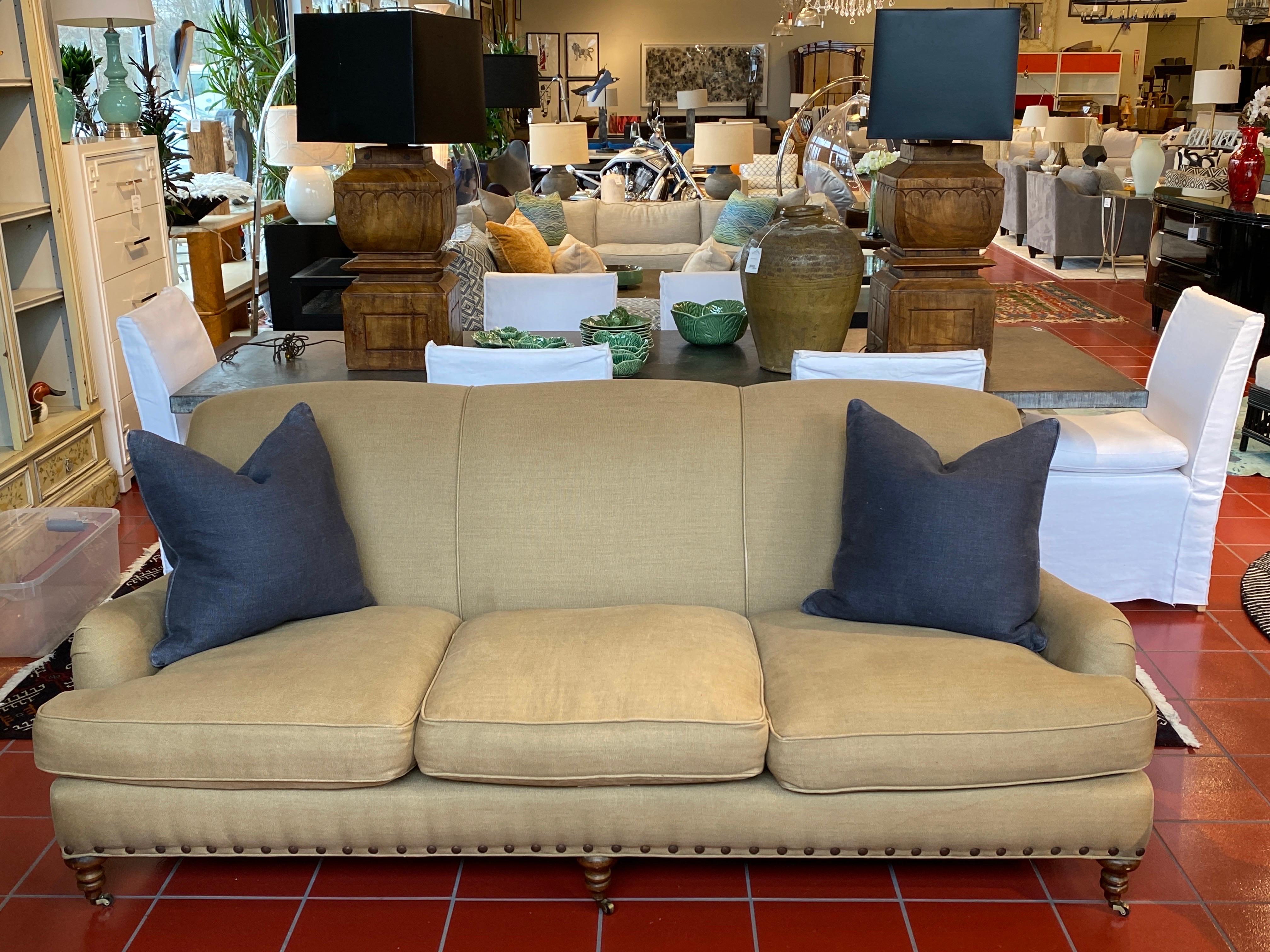 Lee Industries English Arm Sofa in Tan Linen 2