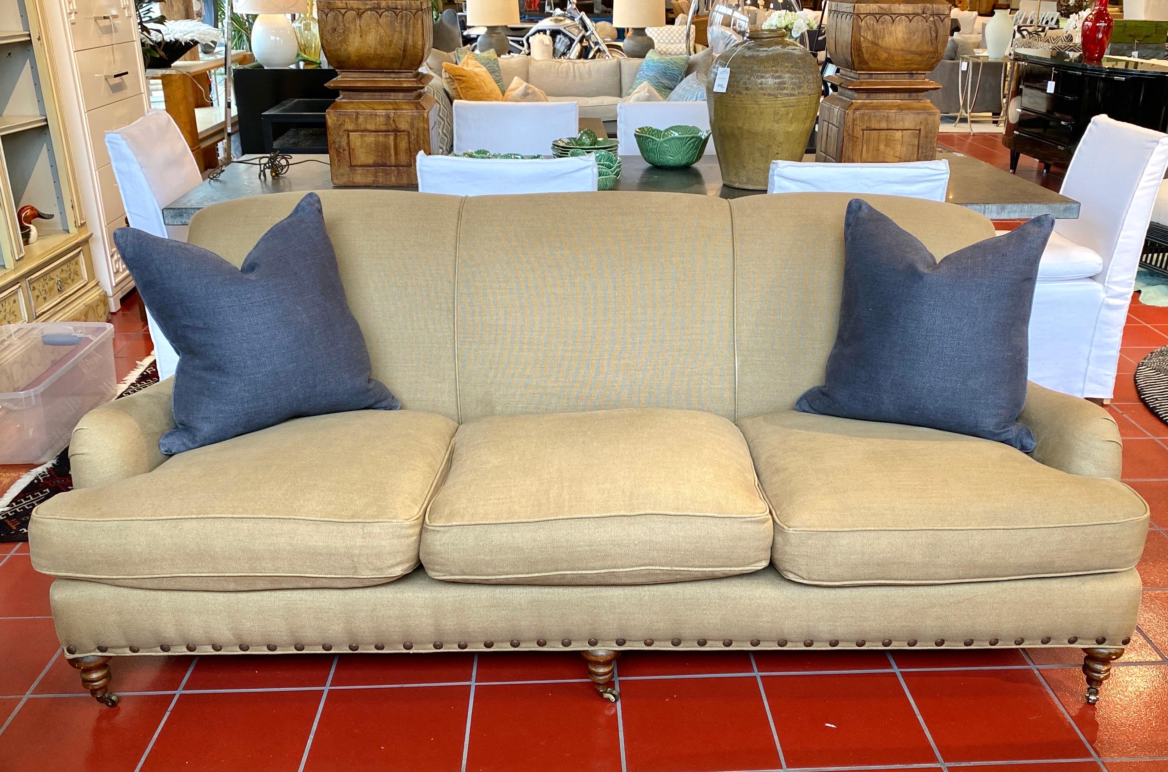 Lee Industries English Arm Sofa in Tan Linen 4