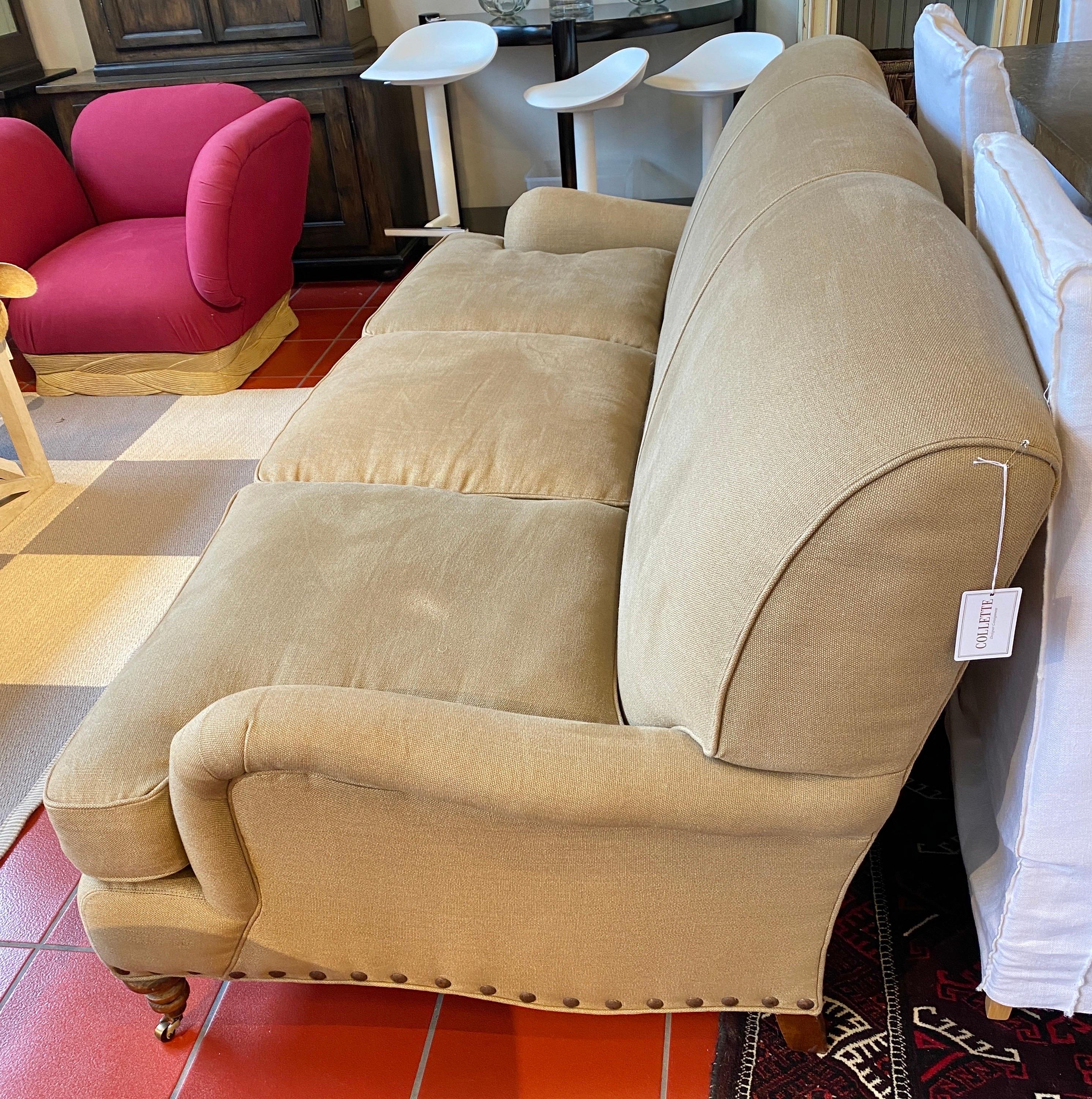Lee Industries English Arm Sofa in Tan Linen 5