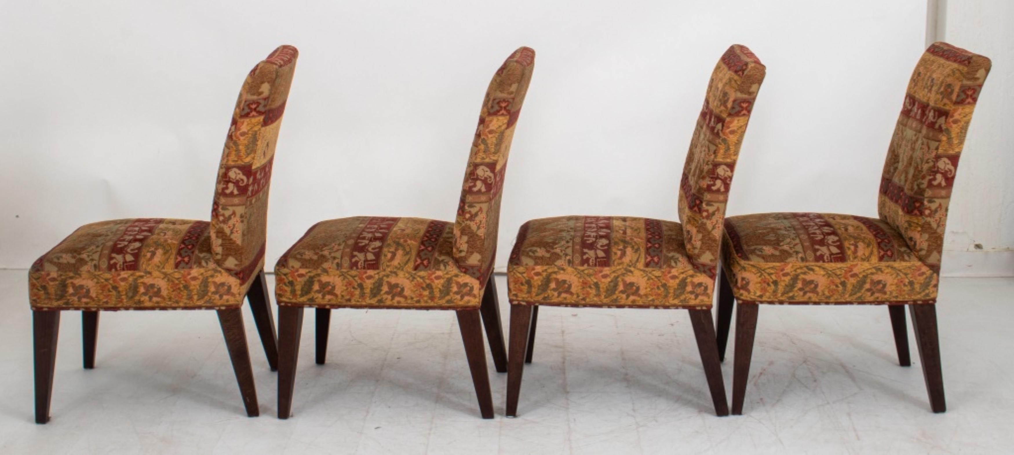  Set of four Lee Industries Elephant Motif Upholstered Dining Chairs. Here are the details:

Brand: Lee Industries
Style: Elephant Motif
Type: Upholstered Dining Chairs
Provenance: From a New York City collection
Keywords: Furniture, Seating, Side