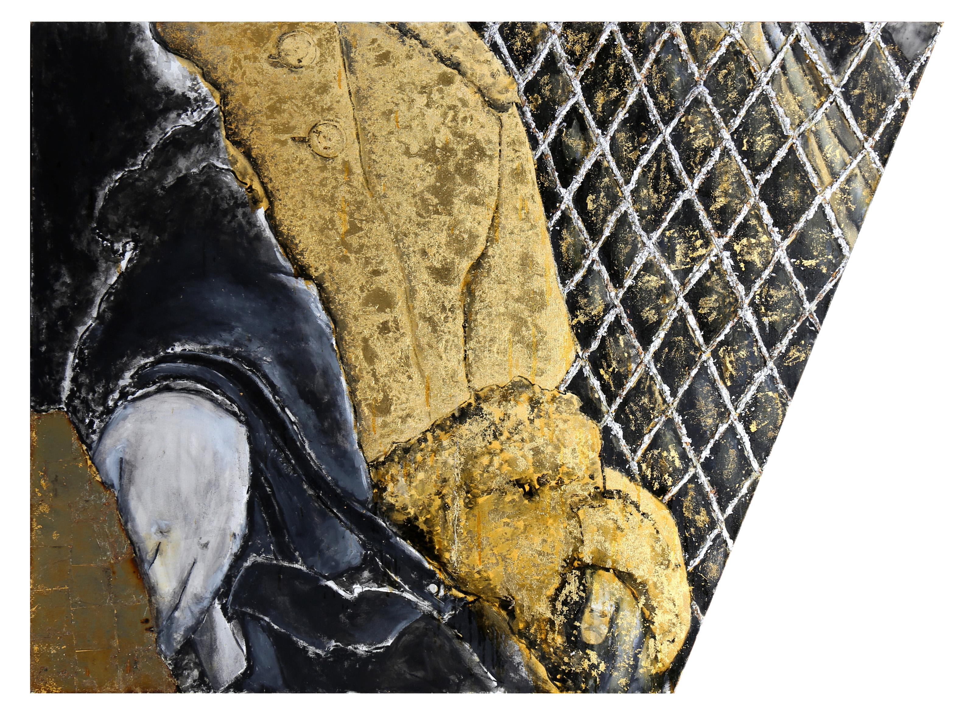 Eclipse/Porträt von Ethel und Julius Rosenberg, Mixed Media auf Leinwand von Lee Jaffe im Angebot 1