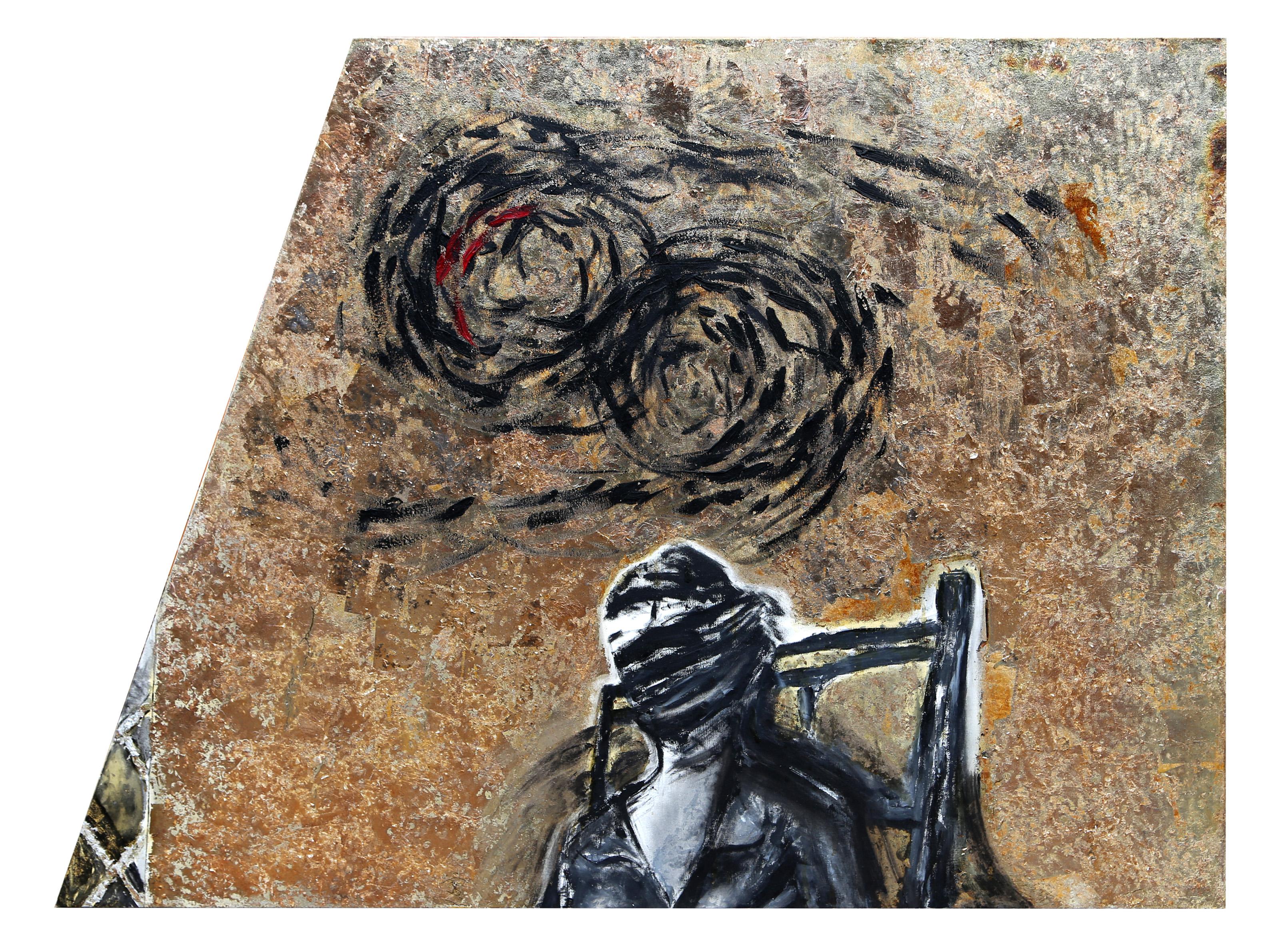 Eclipse/Porträt von Ethel und Julius Rosenberg, Mixed Media auf Leinwand von Lee Jaffe im Angebot 4