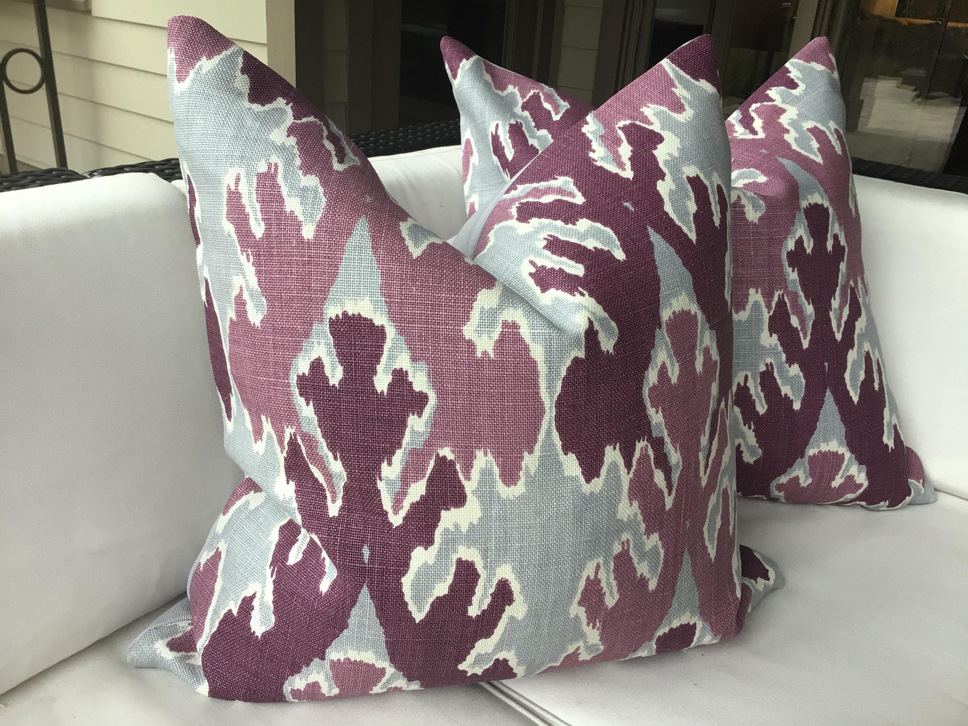 American Lee Jofa Bengal Bazaar Magenta and Gray Down Filled Pillows - a Pair For Sale