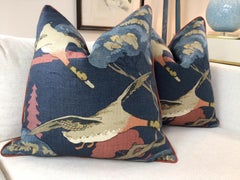 Mulberry for Lee Jofa “Flying Ducks" in Red/Navy Blue 22" Pillows - a Pair