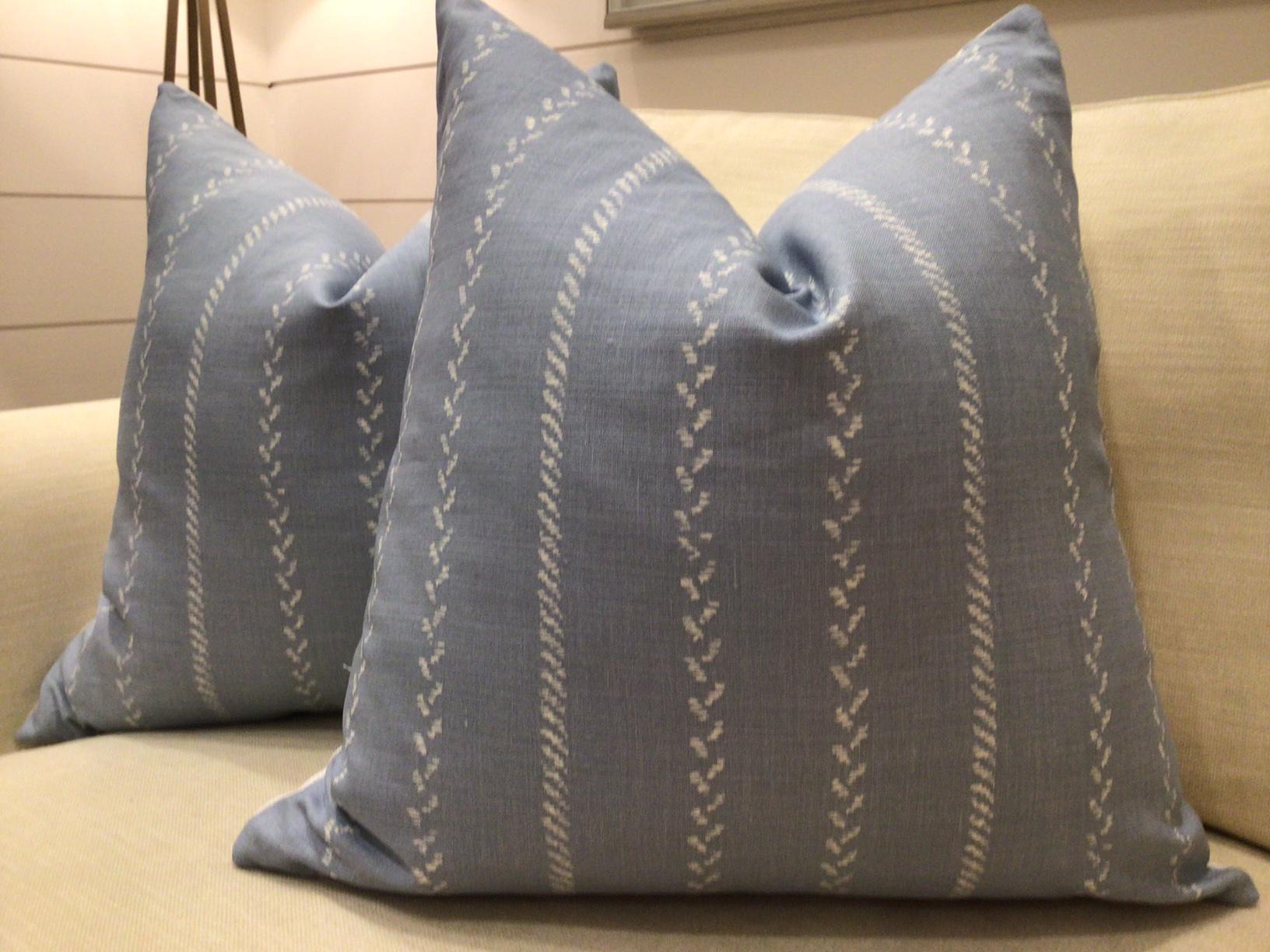 Lee Jofa “Pelham Stripe” from their Blithfield collection is lovely and classic. The pattern features a series of different stripes in soft white on a prairie blue linen background.

Love the tasteful and classy vibe that these would bring to any