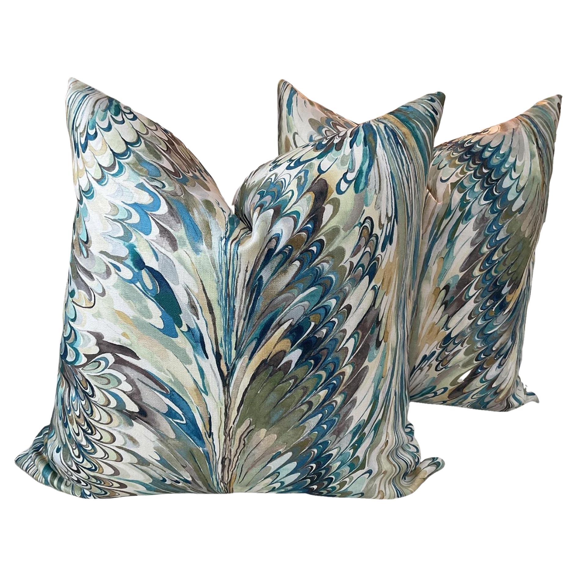 Lee Jofa " Taplow" in Peacock and Gold Pillows- a Pair For Sale