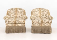 Lee Jofa Tiger Print Upholstered Armchairs, Pair