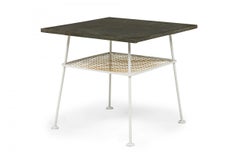 Lee L. Woodard Square White Metal Lamp Table with Mesh Shelf & Slate Top