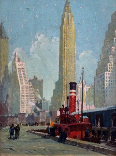 Vintage "Empire State Building from the Docks, " Lee Lash, New York City Street Scene