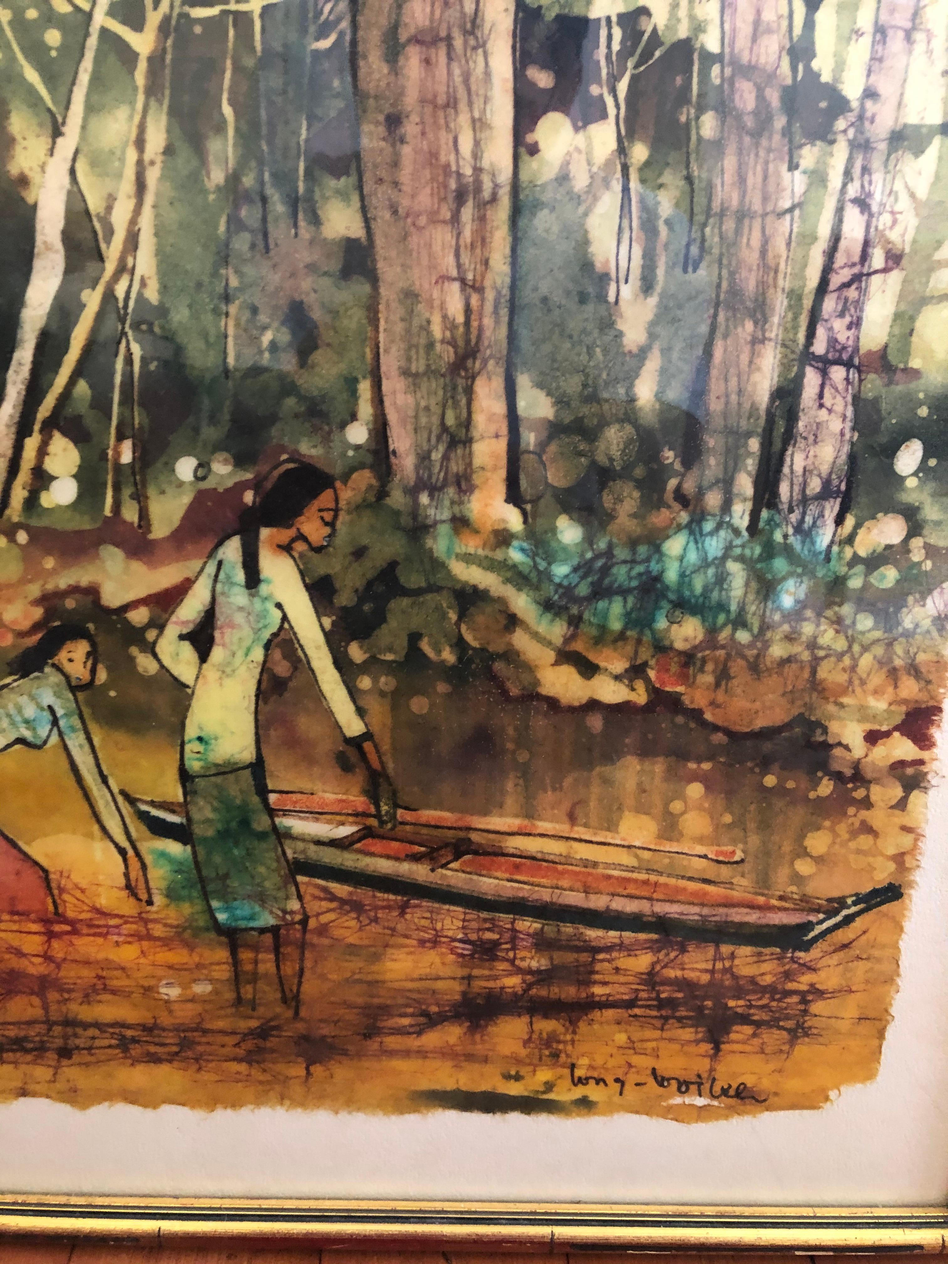 Two Women in the River by Lee Long Looi Batik Painting For Sale 1