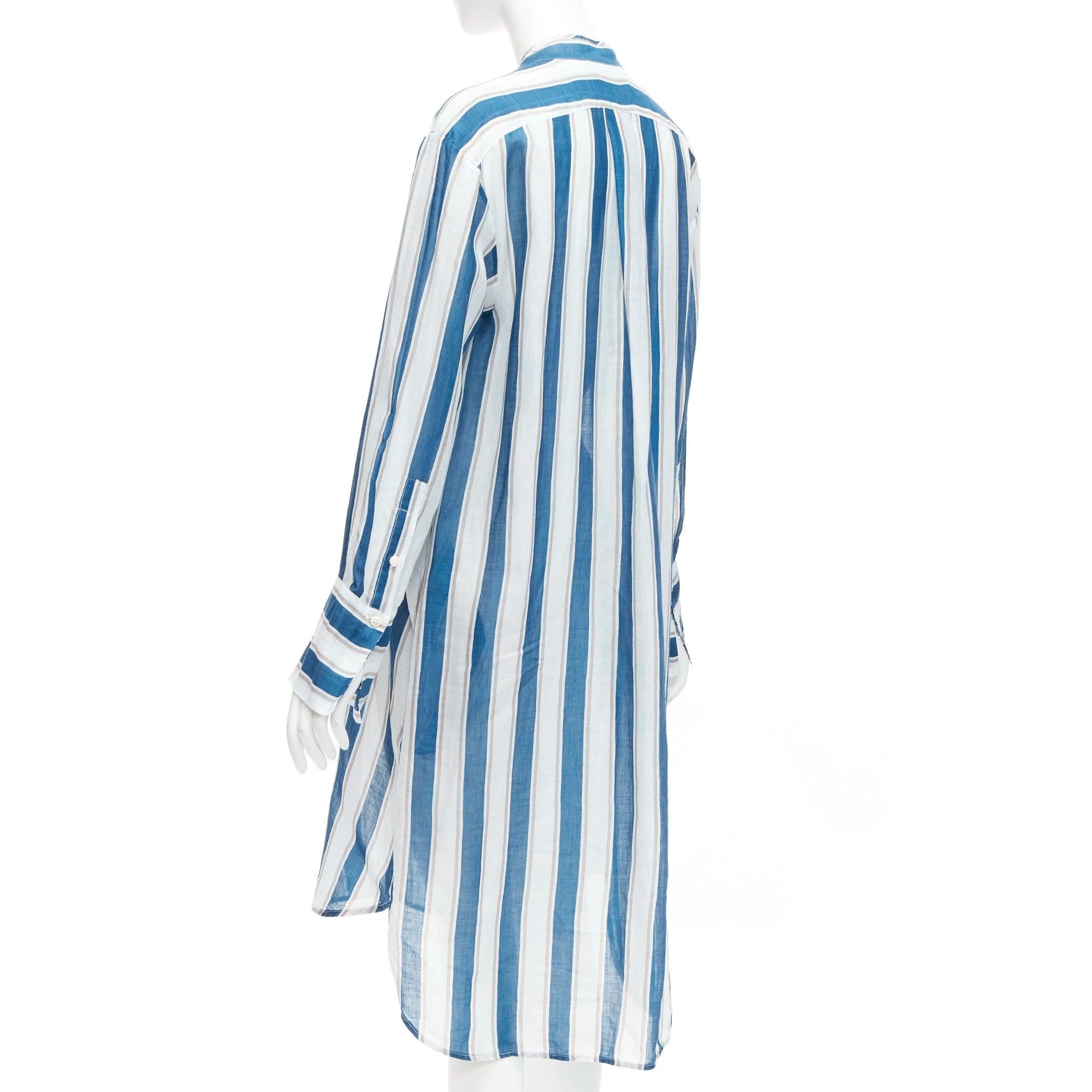 LEE MATHEWS blue grey stripe 100% linen high low hem casual shirt dress US0 XS For Sale 2