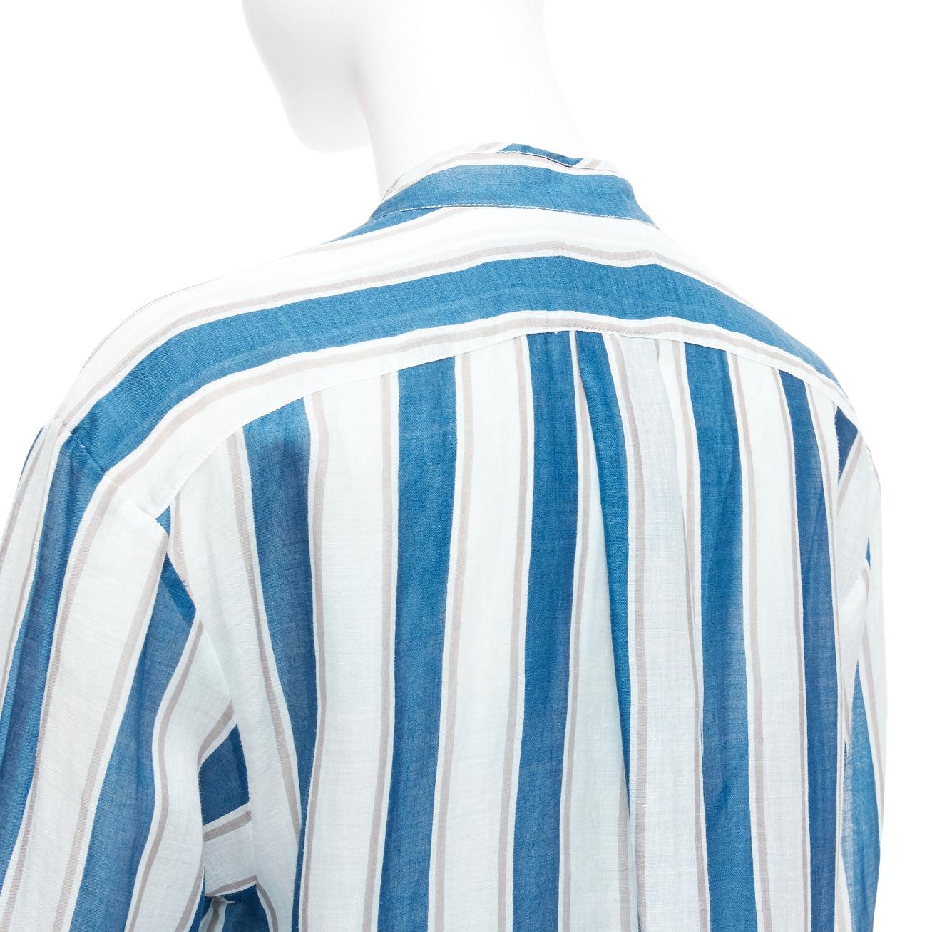 LEE MATHEWS blue grey stripe 100% linen high low hem casual shirt dress US0 XS For Sale 3