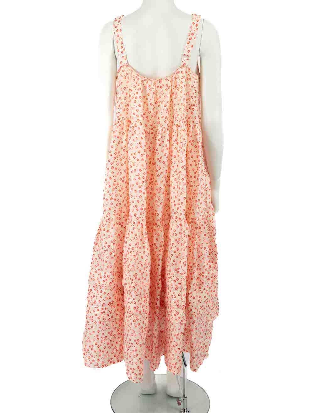 Lee Mathews Pink Floral Sleeveless Midi Dress Size L In New Condition For Sale In London, GB