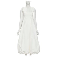 LEE MATHEWS white corset waist bubble flounce hem midi dress US0 XSS