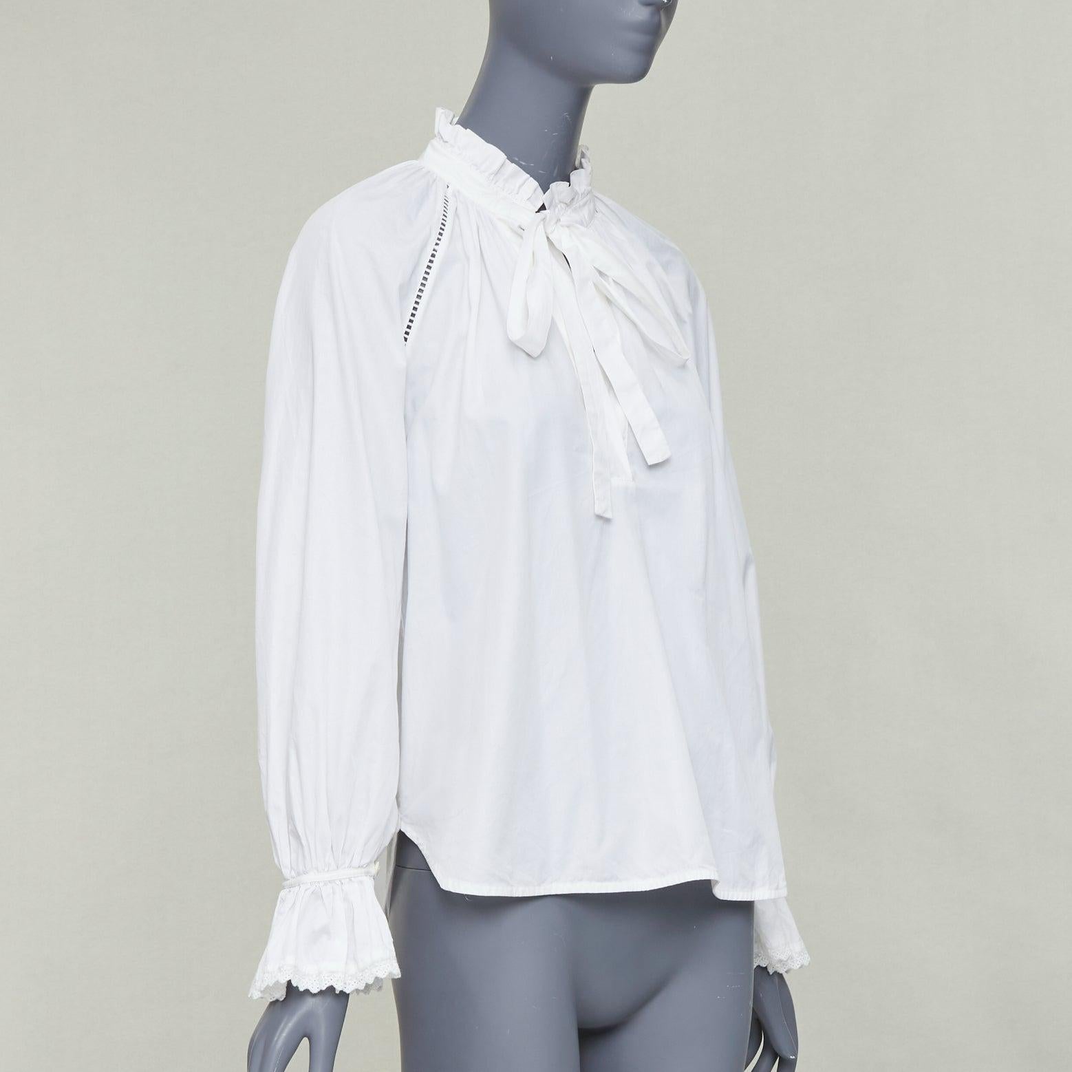 Grigio LEE MATHEWS camicetta in cotone bianco con volant e pizzo Sz.1 XS in vendita
