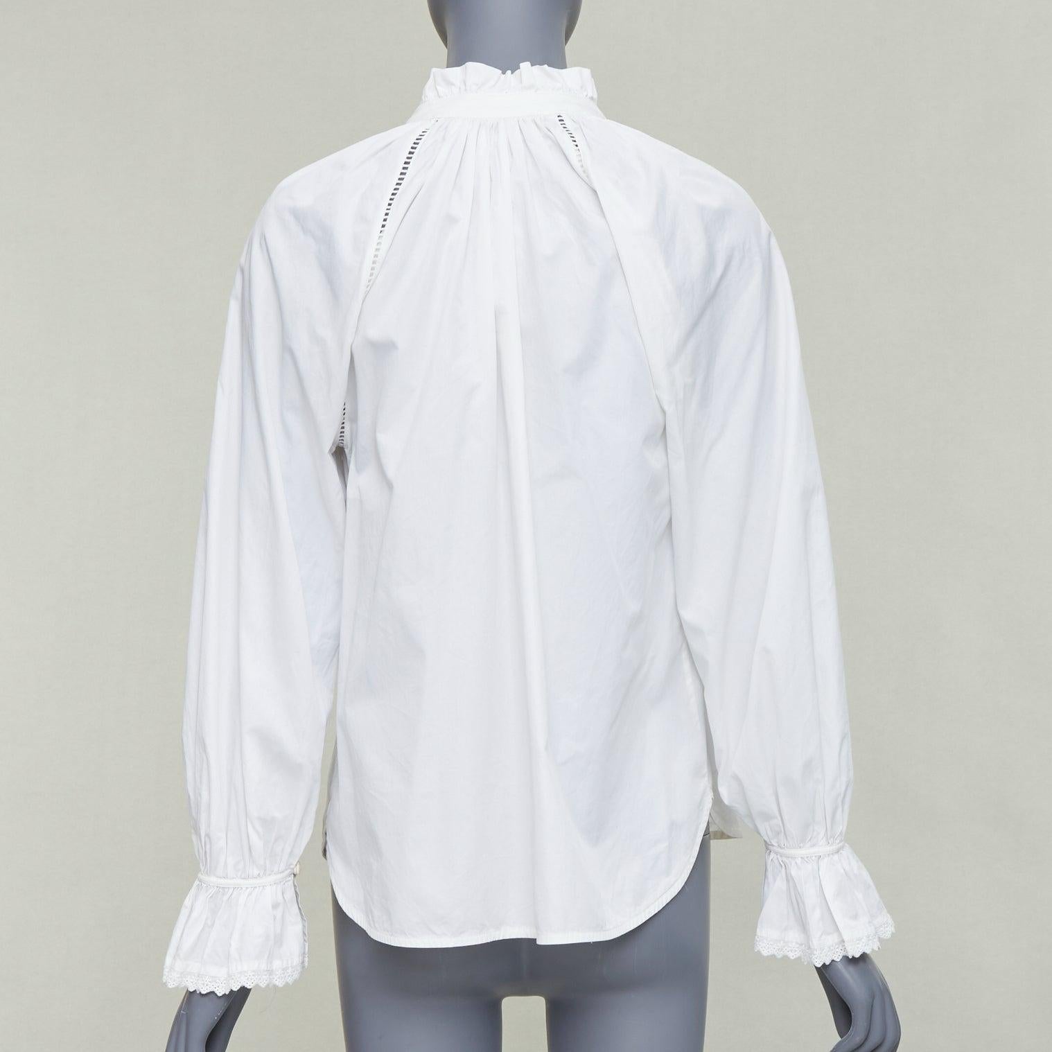 Donna LEE MATHEWS camicetta in cotone bianco con volant e pizzo Sz.1 XS in vendita