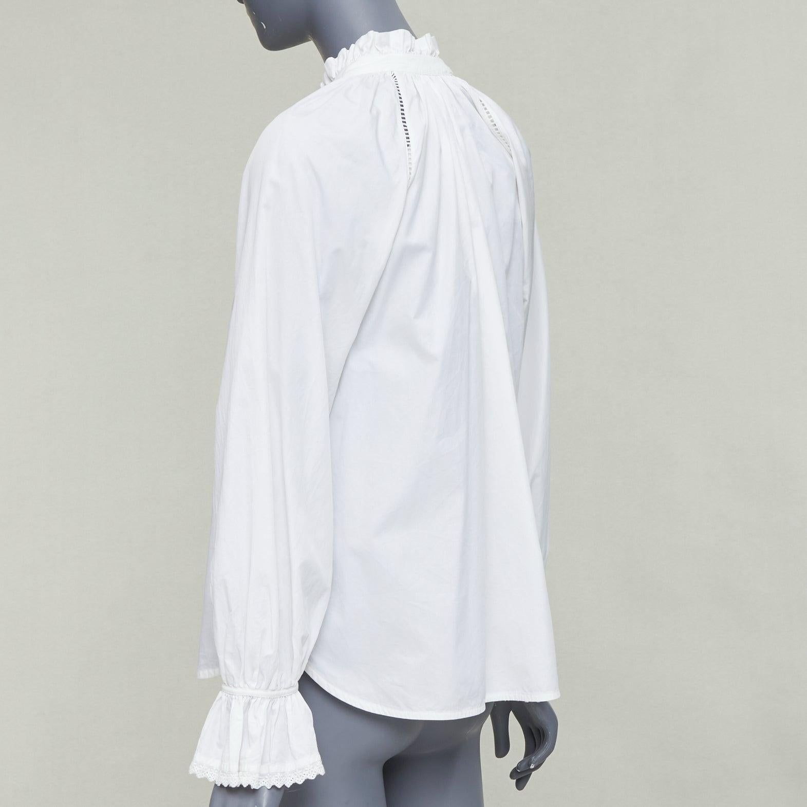 LEE MATHEWS camicetta in cotone bianco con volant e pizzo Sz.1 XS in vendita 1