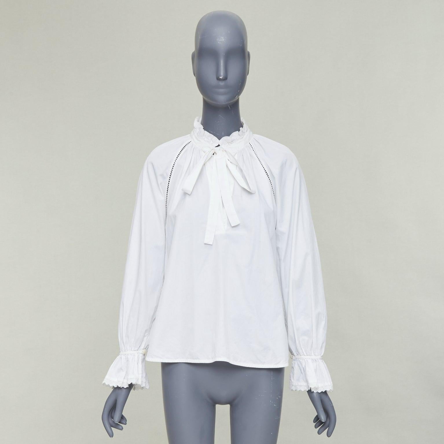 LEE MATHEWS camicetta in cotone bianco con volant e pizzo Sz.1 XS in vendita 4