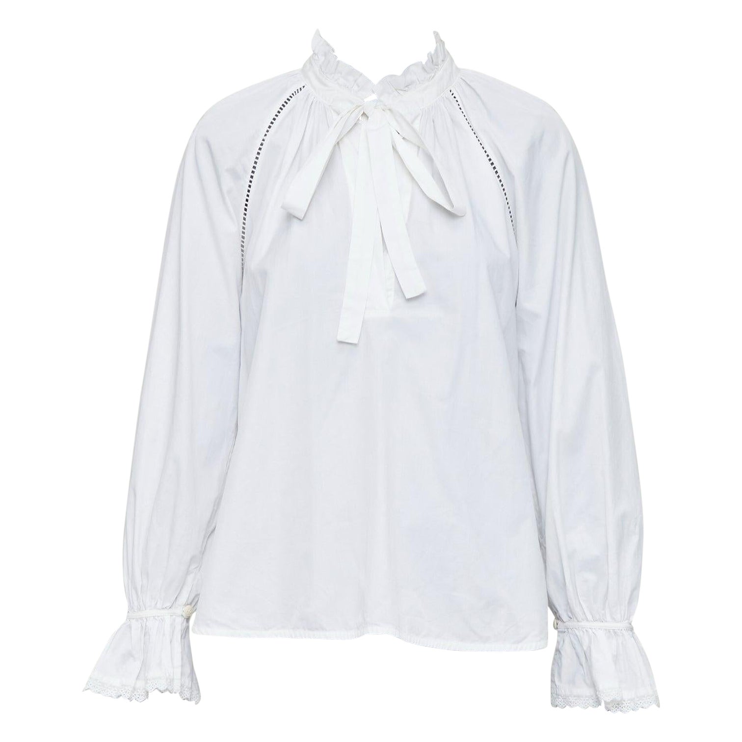 LEE MATHEWS camicetta in cotone bianco con volant e pizzo Sz.1 XS in vendita