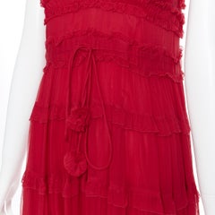 LEE MATTHEWS Eliza  100% silk crepe red V-neck ruffle tiered maxi dress US0 XS