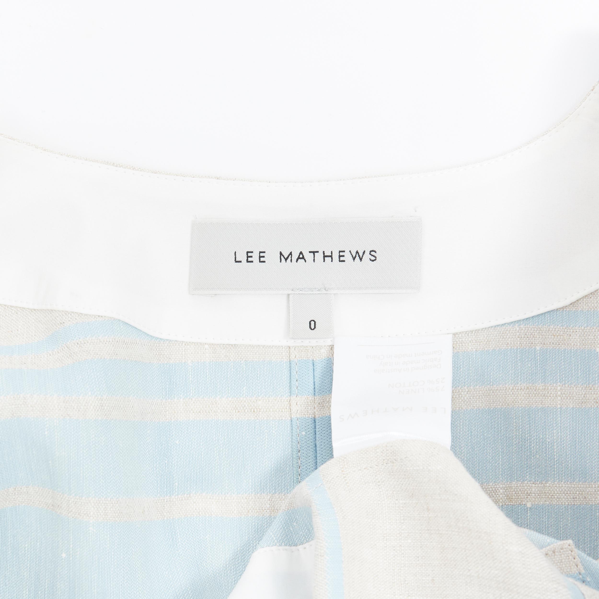 LEE MATTHEWS light grey blue striped linen cotton drawstring poncho top US0 XS 4