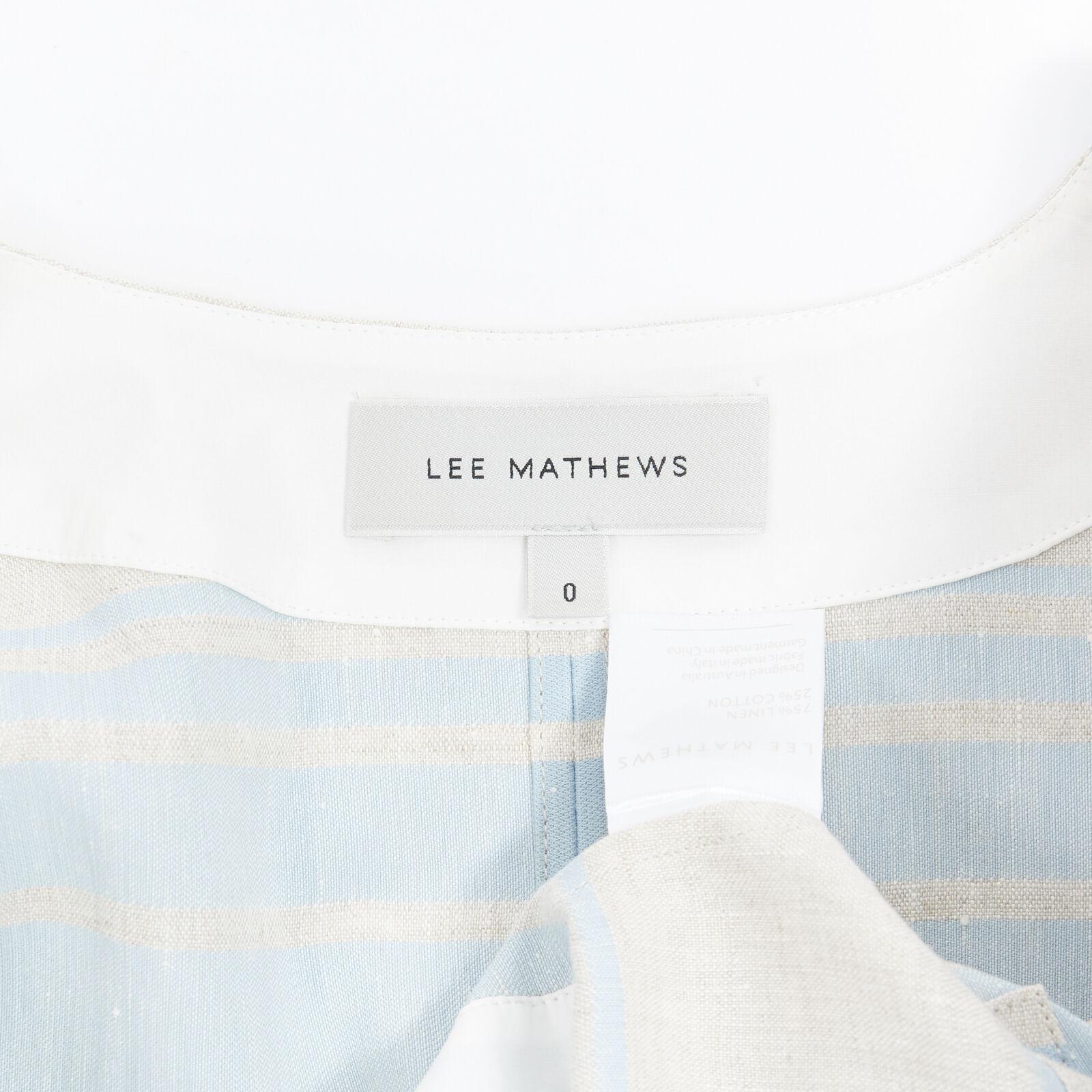 LEE MATTHEWS light grey blue striped linen cotton drawstring poncho top US0 XS For Sale 5