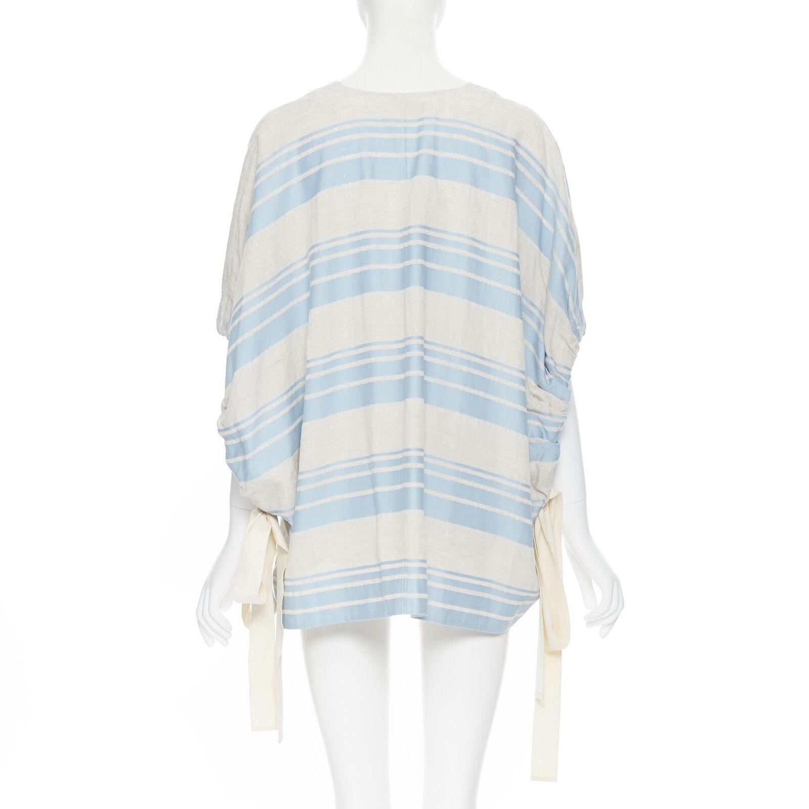 LEE MATTHEWS light grey blue striped linen cotton drawstring poncho top US0 XS For Sale 1