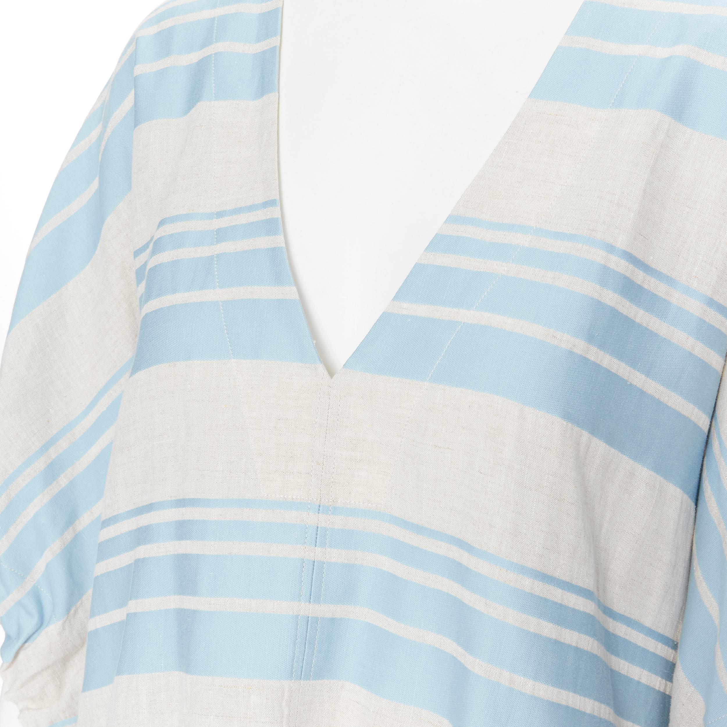 LEE MATTHEWS light grey blue striped linen cotton drawstring poncho top US0 XS 2