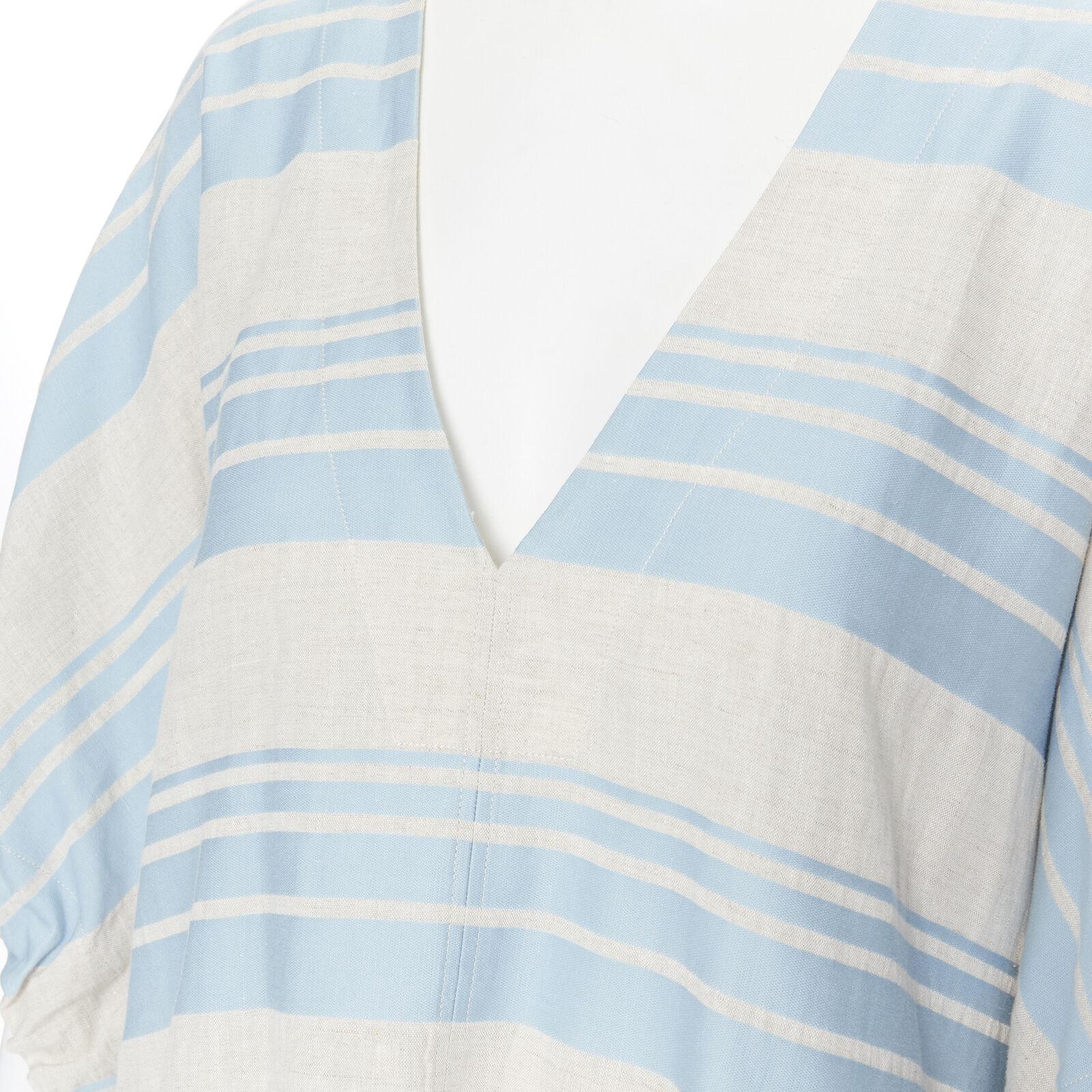 LEE MATTHEWS light grey blue striped linen cotton drawstring poncho top US0 XS For Sale 3