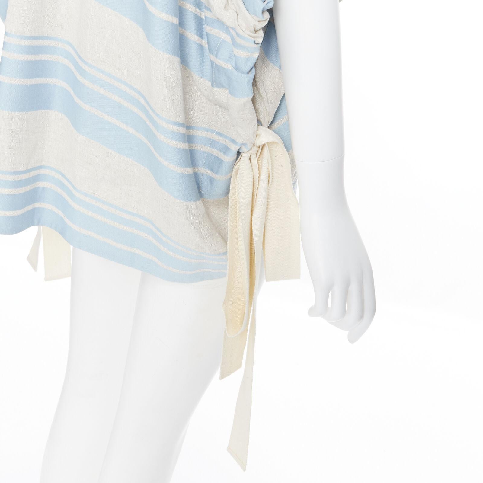 LEE MATTHEWS light grey blue striped linen cotton drawstring poncho top US0 XS For Sale 4