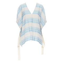 LEE MATTHEWS light grey blue striped linen cotton drawstring poncho top US0 XS