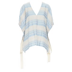 LEE MATTHEWS light grey blue striped linen cotton drawstring poncho top US0 XS