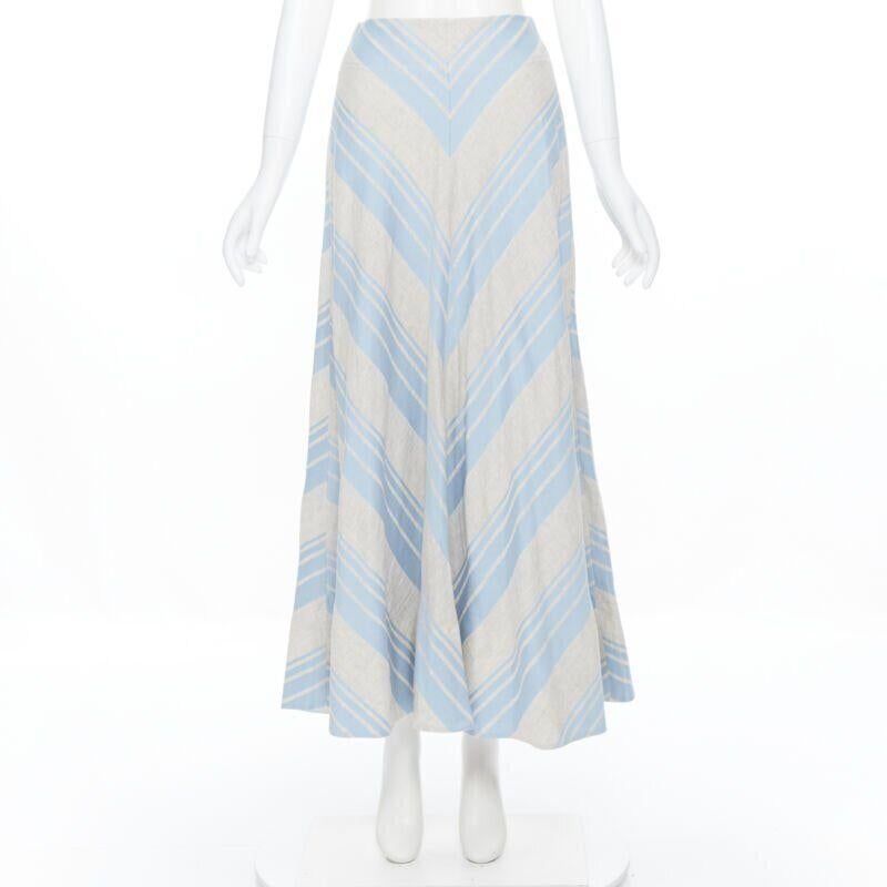Grigio LEE MATTHEWS light grey blue striped linen cotton flared midi casual skirt US0 in vendita
