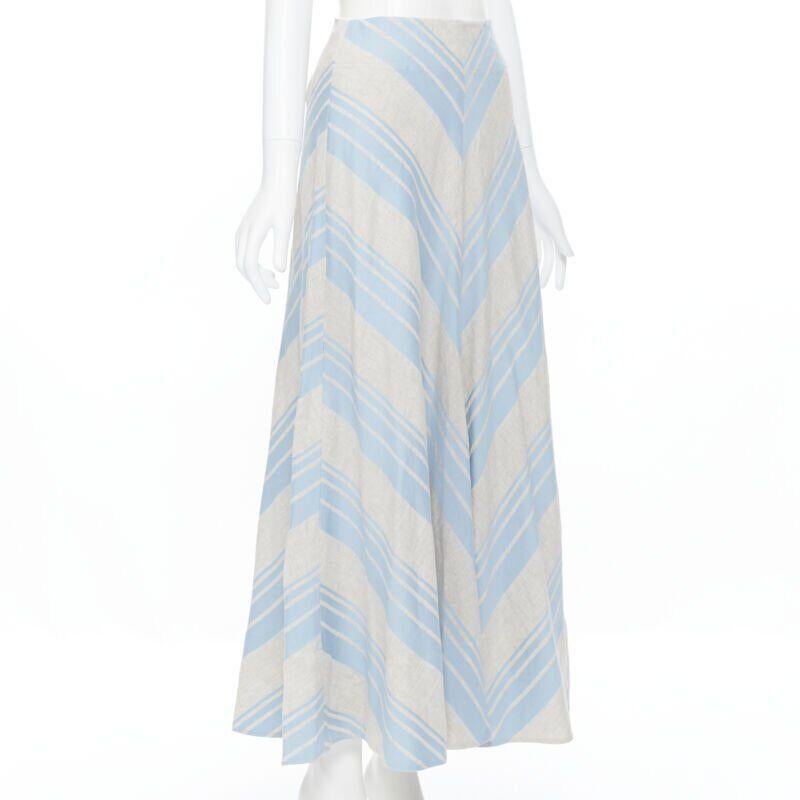 LEE MATTHEWS light grey blue striped linen cotton flared midi casual skirt US0 In condizioni ottime in vendita a Hong Kong, NT