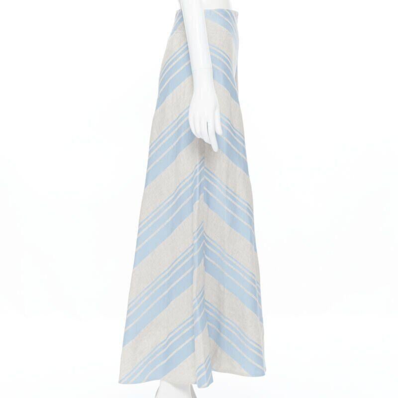Donna LEE MATTHEWS light grey blue striped linen cotton flared midi casual skirt US0 in vendita