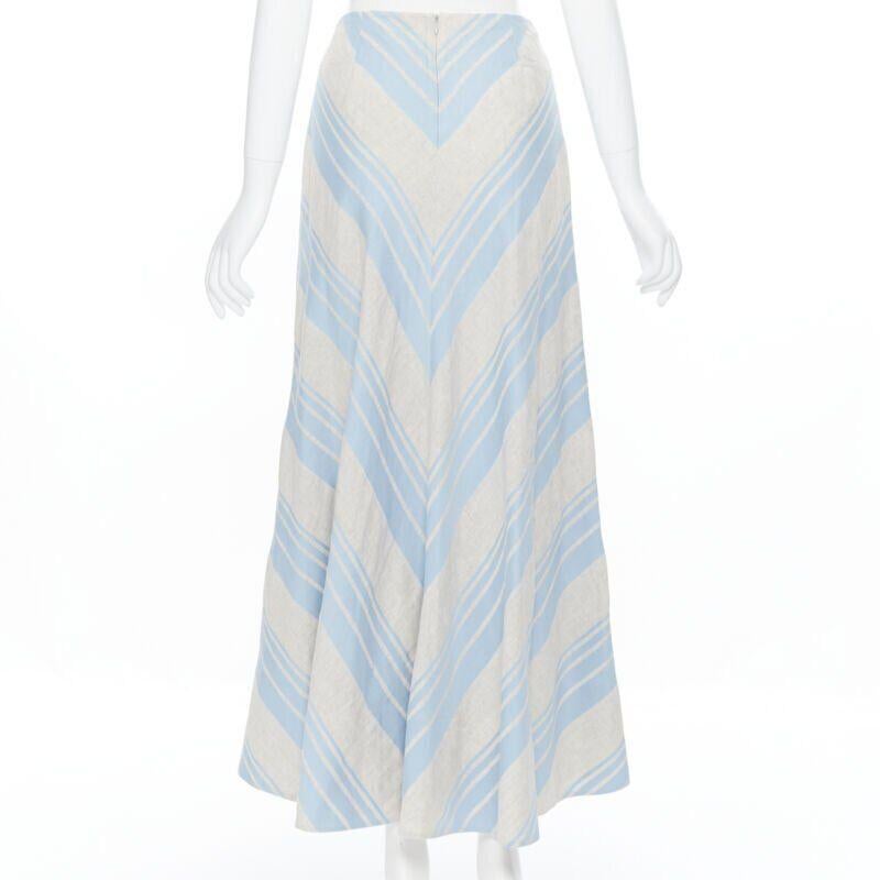 LEE MATTHEWS light grey blue striped linen cotton flared midi casual skirt US0 in vendita 1