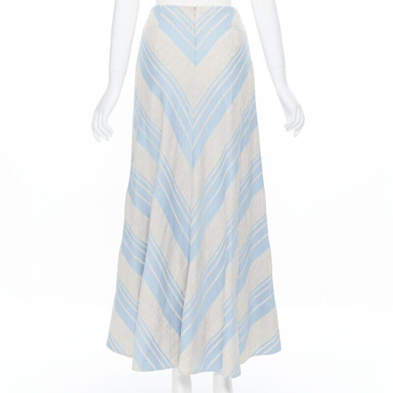 LEE MATTHEWS light grey blue striped linen cotton flared midi casual skirt US0 For Sale 1