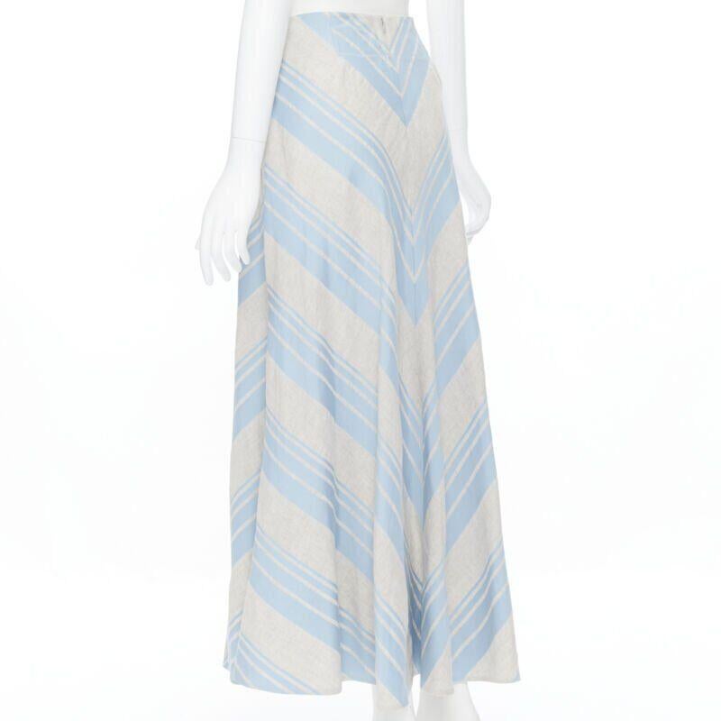 LEE MATTHEWS light grey blue striped linen cotton flared midi casual skirt US0 in vendita 2