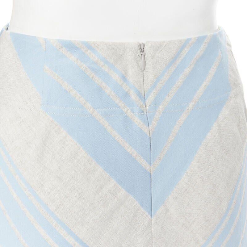 LEE MATTHEWS light grey blue striped linen cotton flared midi casual skirt US0 in vendita 3