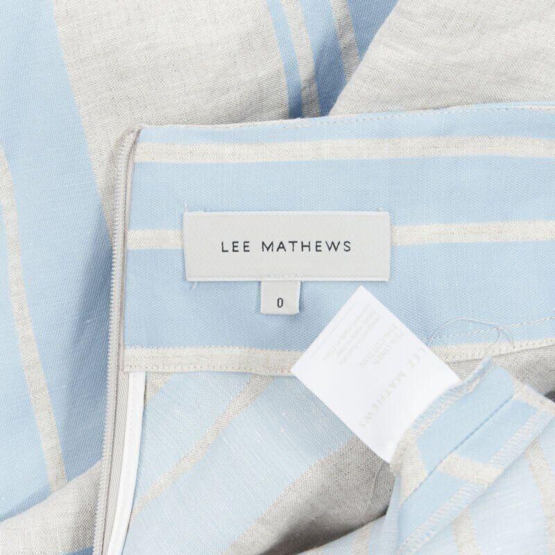 LEE MATTHEWS light grey blue striped linen cotton flared midi casual skirt US0 For Sale 4