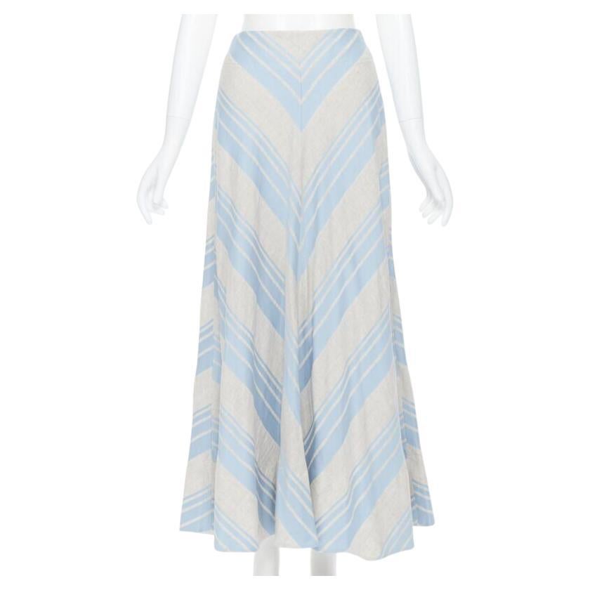 LEE MATTHEWS light grey blue striped linen cotton flared midi casual skirt US0 For Sale