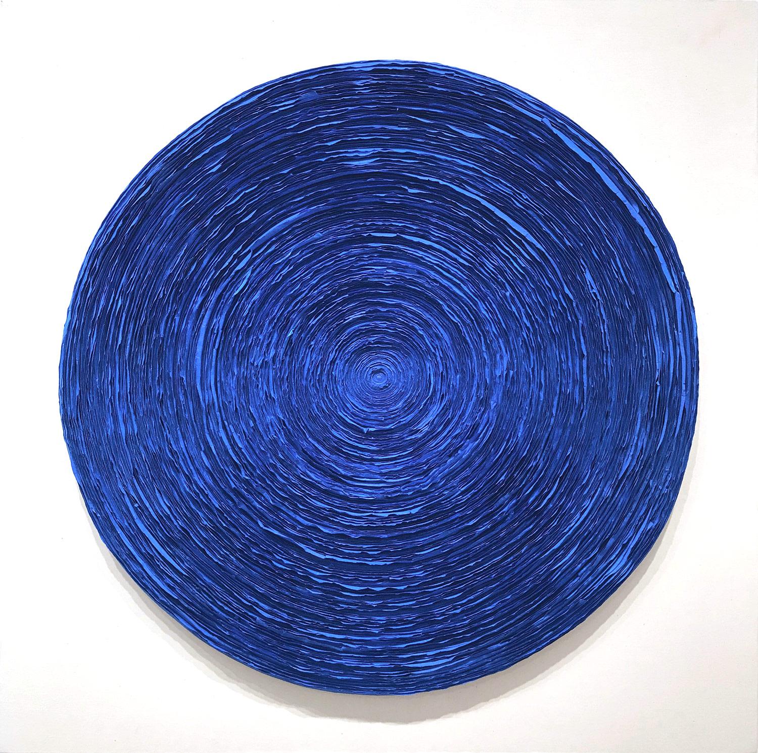 "Wave (Electric Blue)" Peinture contemporaine sur papier de riz en techniques mixtes sur panneau