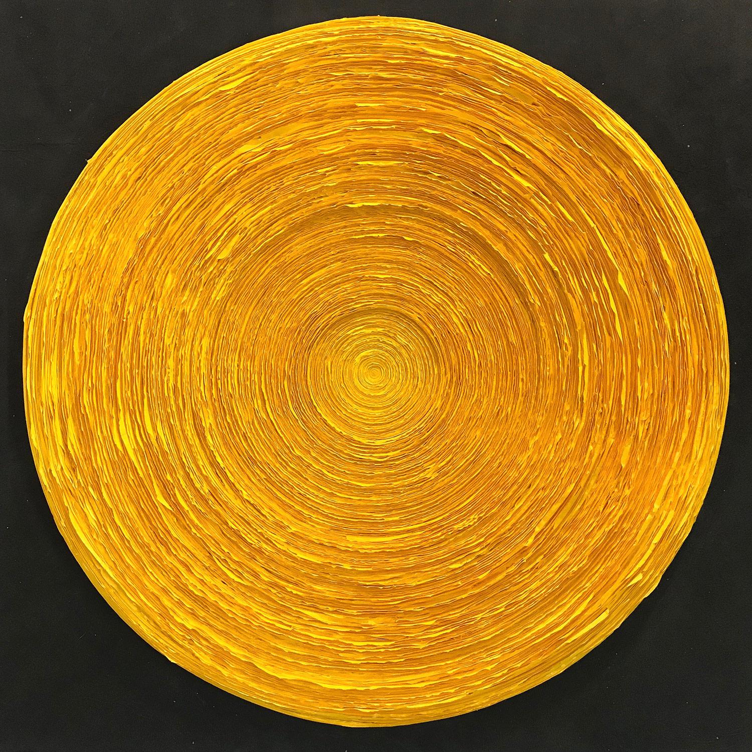 Lee Ok-nam Abstract Painting - "Wave (Honey Yellow)" Contemporary Yellow Mixed Media Rice Paper Painting 