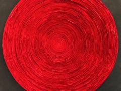 ""Wave (Rose Rot)" Koreanisches Reispapier, dreidimensionales Gemälde auf schwarzem Vitrinenkasten