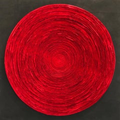 ""Wave (Rose Rot)" Koreanisches Reispapier, dreidimensionales Gemälde auf schwarzem Vitrinenkasten