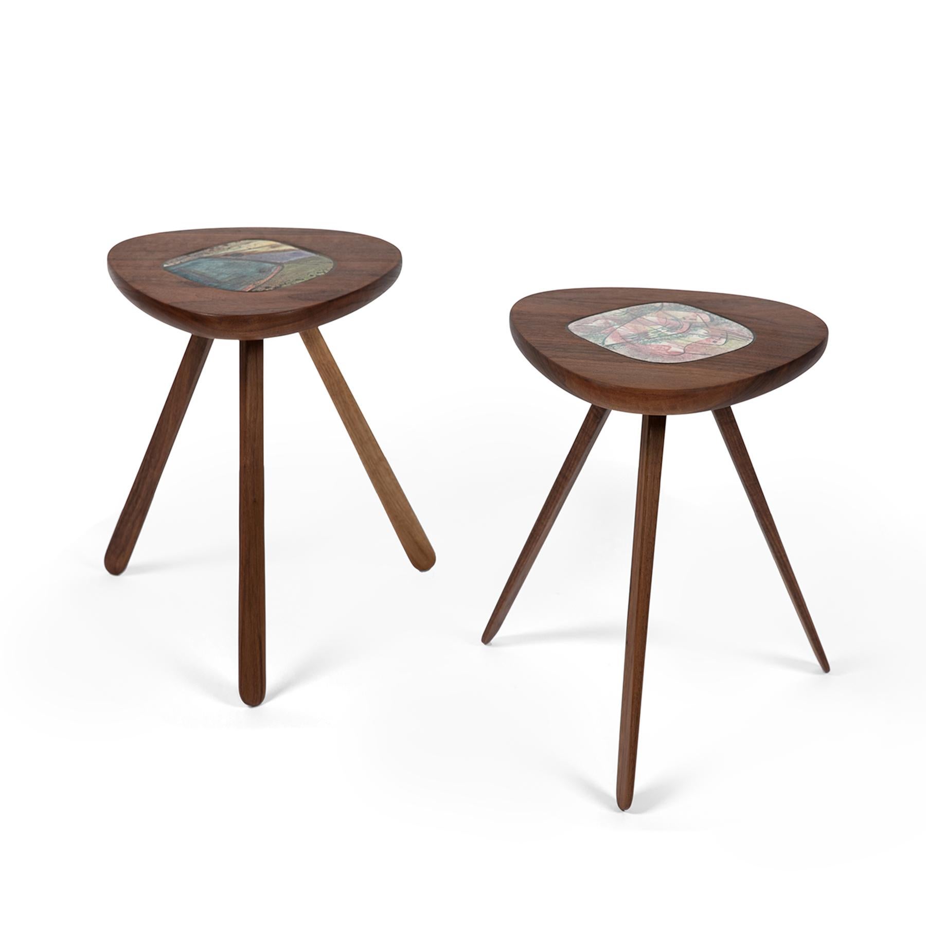 Mid-Century Modern Walnut and Ceramic Side Tables by Allen Ditson & Lee Porzio  For Sale