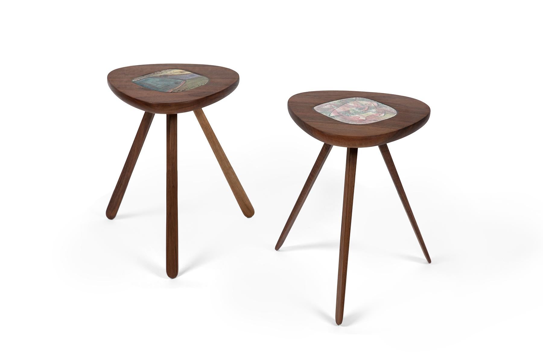 Mid-Century Modern Tables d'appoint en noyer et céramique par Allen Ditson & Lee Porzio  en vente