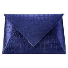 Lee 'Pouchet' Clutch Large Sapphire Stamped Satin